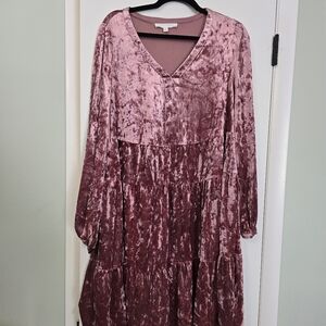Pink crushed velvet dress
